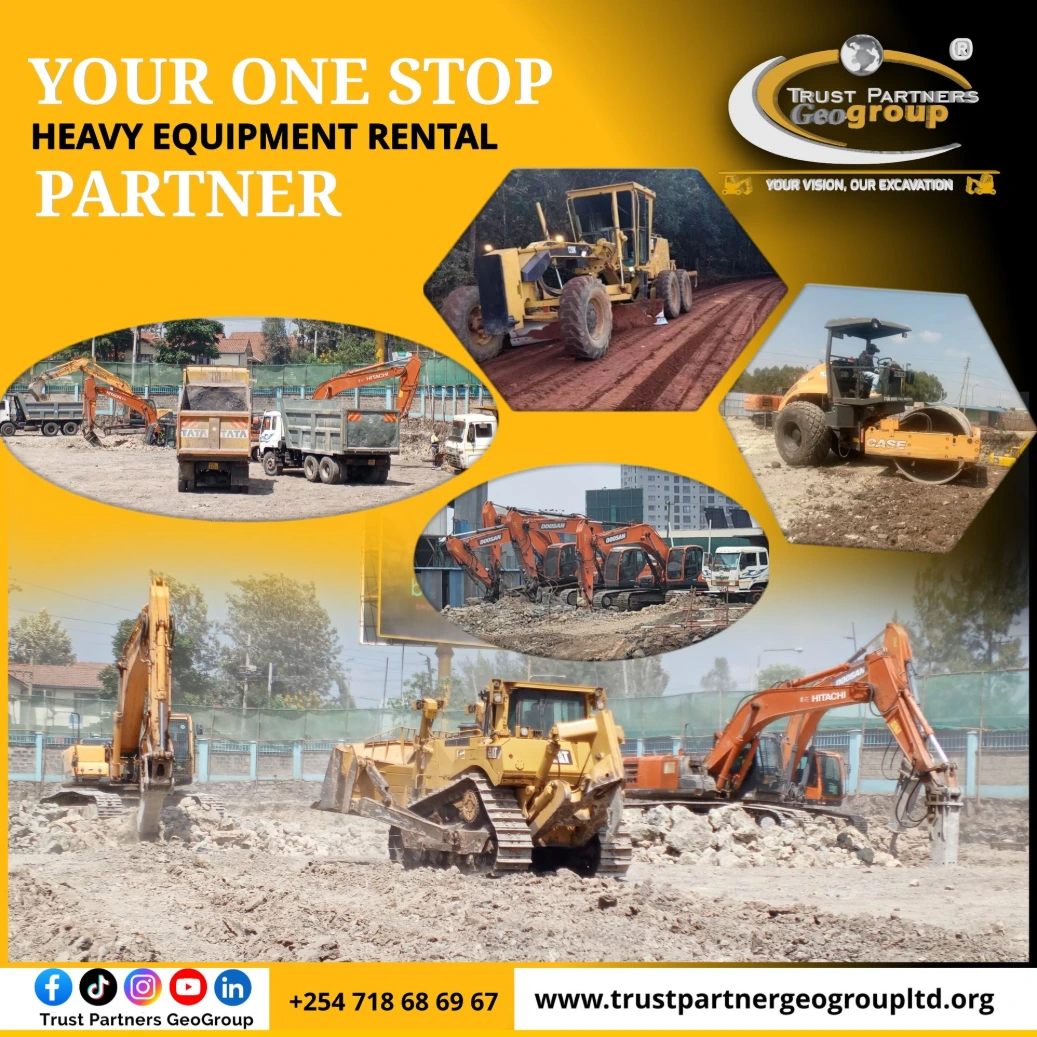 Construction Heavy Machinery for Hire in Nairobi, Kenya Excavators, Graders, Backhoe Loaders, Wheel loaders, Compacting rollers and Tippers for Hire in Nairobi Kenya