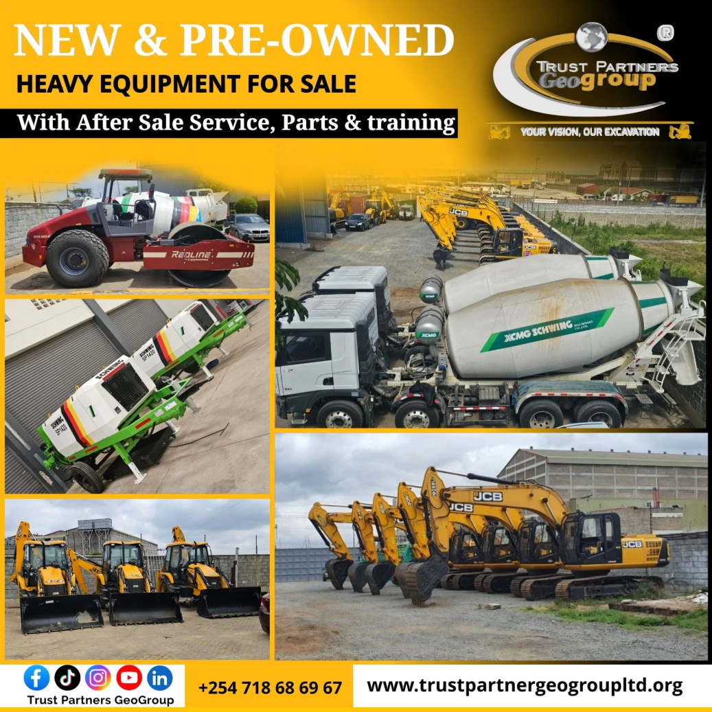 Heavy Equipment For Sale in Nairobi Kenya | Trust Partners Geo-Group Construction Heavy Equipment for Sale in Nairobi, Mombasa, Kisumu, Eldoret Kenya. Excavators, Backhoe Loaders, Wheel loaders, Concrete Mixers for sale in Nairobi Kenya