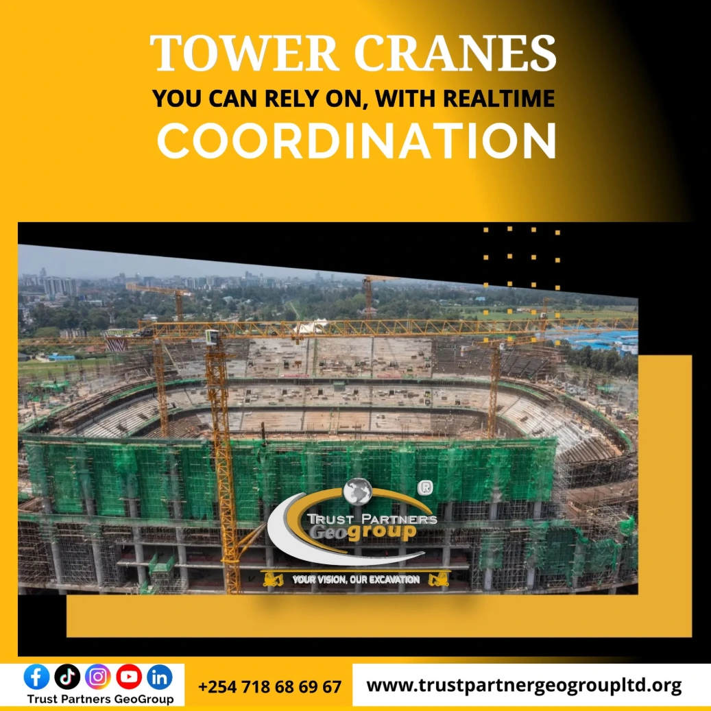 Tower Cranes For Hire in Kenya | Trust Partners Geo-Group Tower Cranes For Hire in Nairobi, Mombasa, Nakuru, Kisumu Kenya.