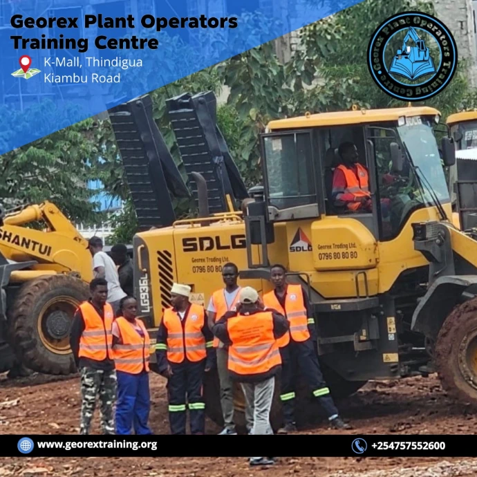 A modern heavy equipment training facility with multiple machines on site, reflecting hands-on learning at Georex