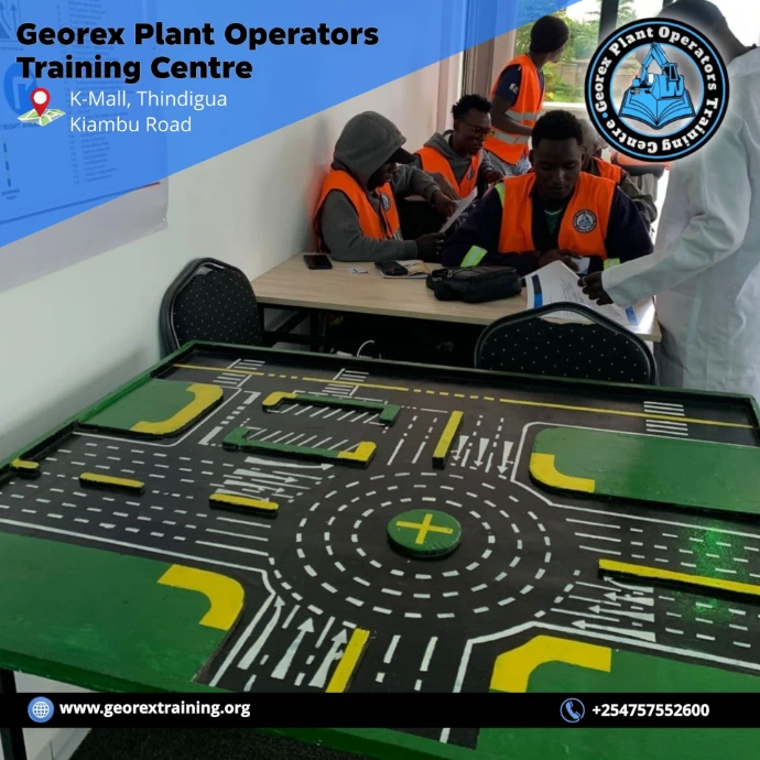 A modern heavy equipment training facility with multiple machines on site, reflecting hands-on learning at Georex