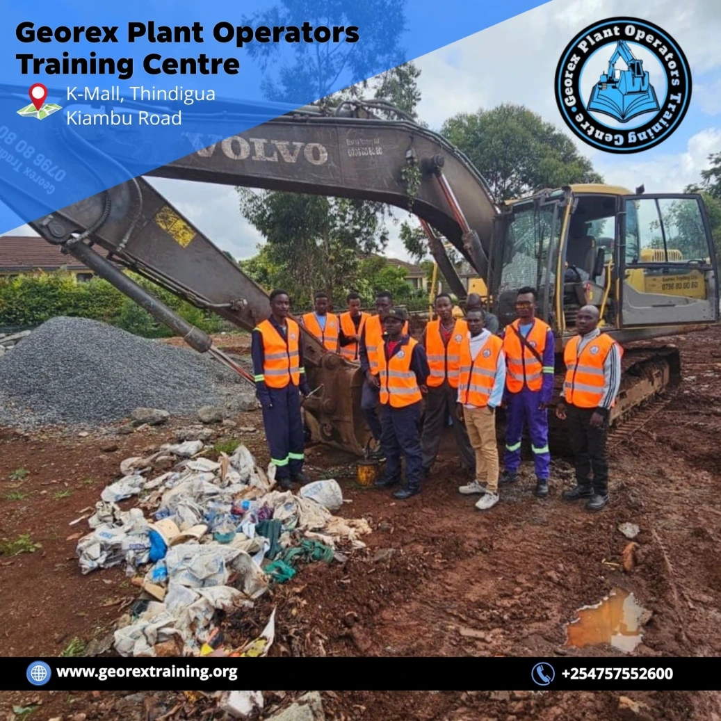 A modern heavy equipment training facility with multiple machines on site, reflecting hands-on learning at Georex