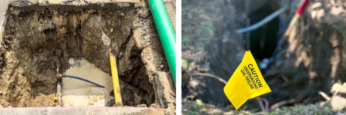 Surveyor mapping utility lines with ground-penetrating radar (GPR)
